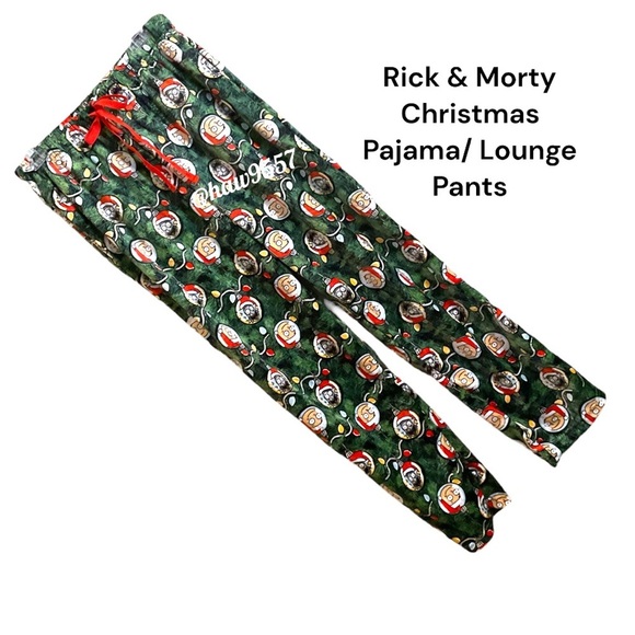 New RICK & MORTY Ornament Red Santa Hats Lounge Pajama Pants Men's XL Pockets - Picture 1 of 7